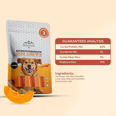 Premium Natural Fruit-Flavored Himalayan Yak Chew for Dogs - 300g, All-Natural, Long-Lasting, Authentic Yak Milk, Healthy Dental Chew (Large, Pumpkin)