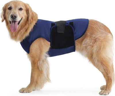 IECOii Dog Anxiety Vest, Stretch Calming Wrap for Dogs, Dark Blue, Size L | Dual-Strap Pressure System Creates a Secure Feeling That Helps Dogs Remain Calm During Fireworks, Storms without Overheating