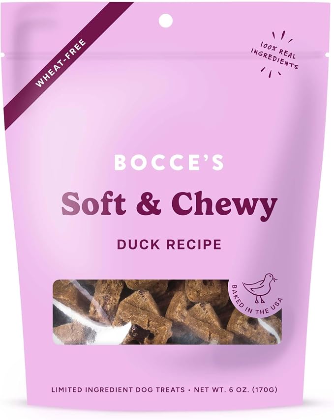 Bocce's Bakery Oven Baked Duck Recipe Treats for Dogs, Wheat-Free Everyday Dog Treats, Made with Real Ingredients, Baked in The USA, Natural Soft & Chewy Cookies, Duck, 6 oz