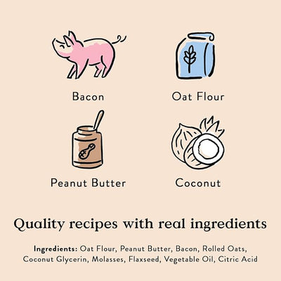 Bocce's Bakery Bac'n Nutty Soft & Chewy Dog Treats, Wheat-Free PB & Bacon Flavored Natural Limited Ingredient Oven Baked Cookies for Dogs, 12 oz