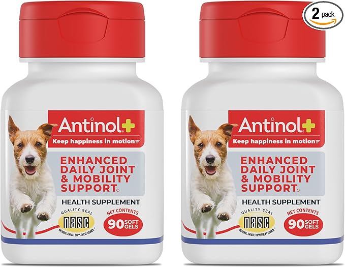 Antinol Plus, Mobility, Hip, and Joint Supplement for Dogs, Green-Lipped Mussels and Krill Oil - Dog Joint Supplement, Better and Faster Than Glucosamine and Chondroitin, 180 Soft Gels