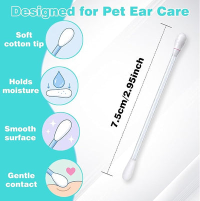 50 Pcs Pet Ear Cleaner Cotton Swabs for Dogs and Cats, Liquid-Filled Ear Cleaning Sticks for Removing Dirt, Wax and Odor, Gentle Ear Care for Dogs Cats and Small Pets