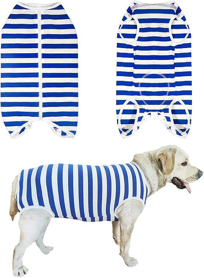 Dog’s Recovery Suit Post Surgery Shirt for Female Male Dog, E-Collar Alternative Wound Protective Clothes (Blue white-5xl)