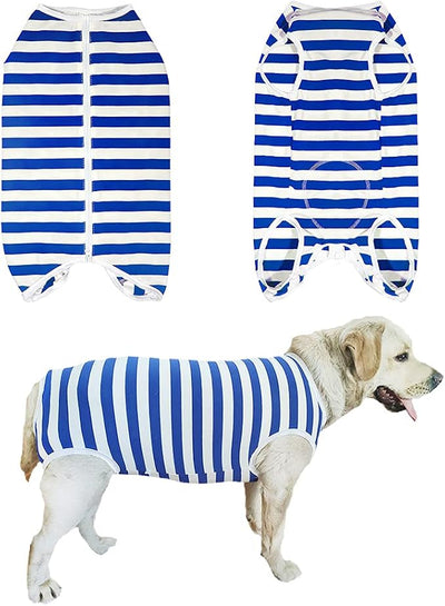 Dog’s Recovery Suit Post Surgery Shirt for Female Male Dog, E-Collar Alternative Wound Protective Clothes (Blue white-5xl)