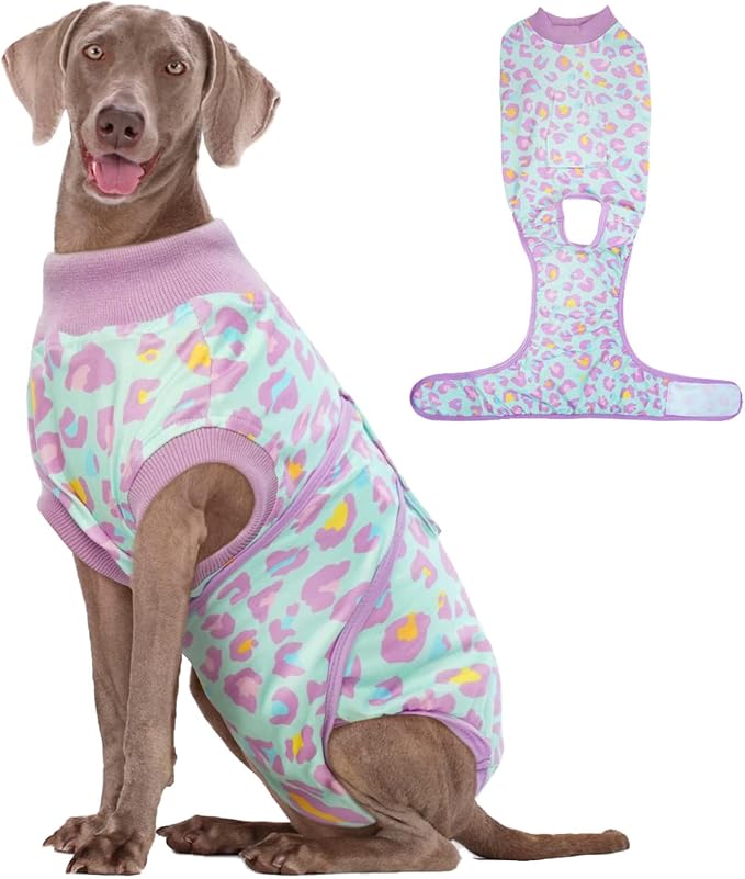 Kuoser Dog Recovery Suit for Dogs After Surgery,Professional Surgical Onesie for Female Male Dogs Spay Neuter,Soft Dog Surgery Suit Bodysuit for Abdominal Wounds Skin Disease,Light Purple Leopard 2XL