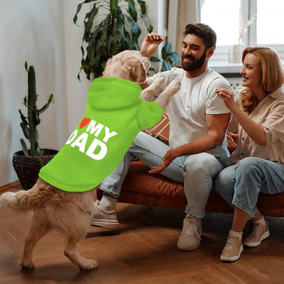 Dog Sweater Dog Hoodie Cold Weather Coat Hooded Sweatshirt for Puppies,Cats, Small Medium Large Dogs (Green(I Love My Dad), X-Small)