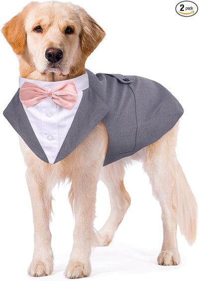 Kuoser Dog Tuxedo Dog Suit and Bandana Set, Dogs Tuxedo Wedding Party Suit, Doggy Prince Bow Tie Shirt Formal Pet Wedding Attire for Large Medium and Small Dogs Golden Retriever Samo Bulldogs