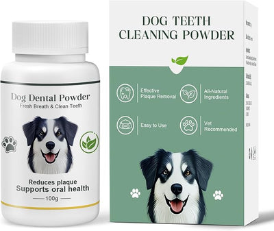 Dog Teeth Cleaning Powder 100g Fights Plaque & Tartar Freshens Breath All-Natural Ingredients for Dogs of All Breeds and Ages Easy to Use Dog Dental Powder