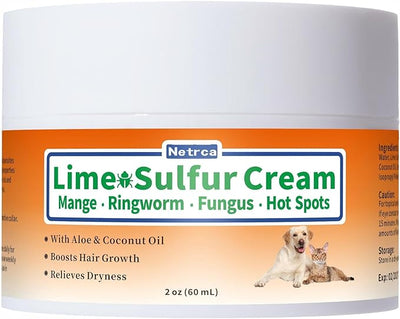 Lime Sulfur Cream, Mange Treatment Dogs, Ringworm Treatment for Cats & Dogs, Soothes Itchy, Dry, Inflamed Skin, Promotes Hair Regrowth, Low Odor, No Rinse Needed, 2oz