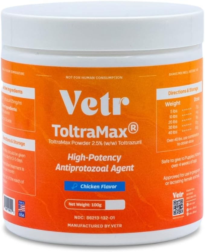 Vetr's Toltramax Toltrazuril Powder for Horses, Dogs, Cats, 100g (2.5%, Chicken)