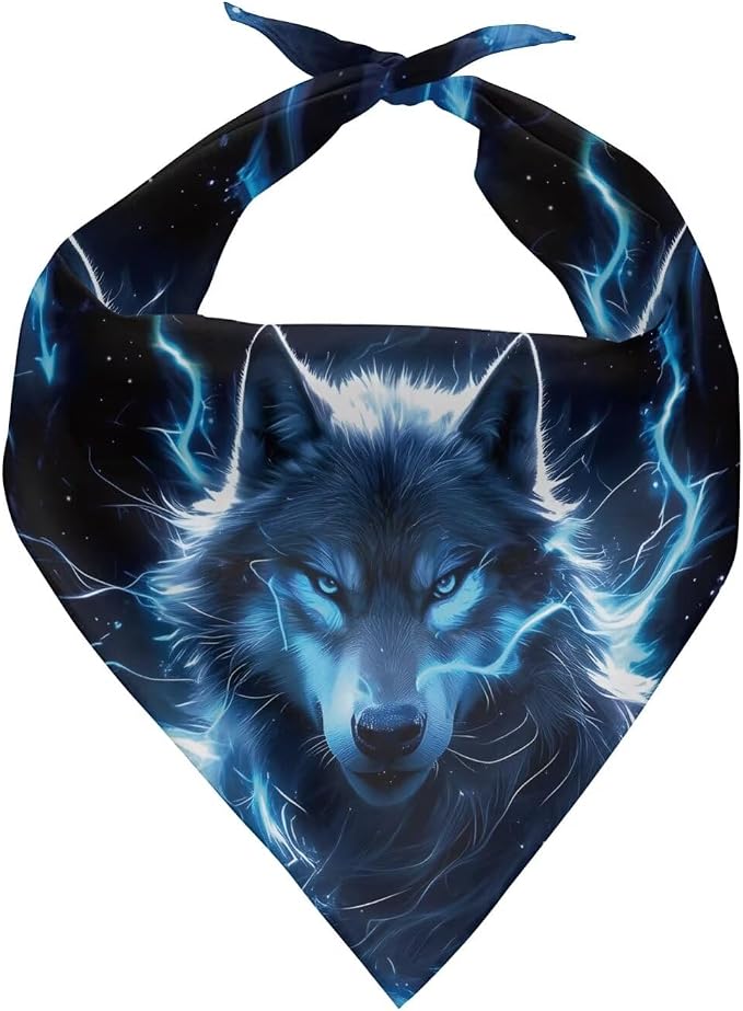 KEIAHUAN Blue Wolf Bandanas Dog Bib Adjustable Scarf Pet Bandana Classic Triangle Handkerchief Reversible Pet Costume Accessories 1PCS