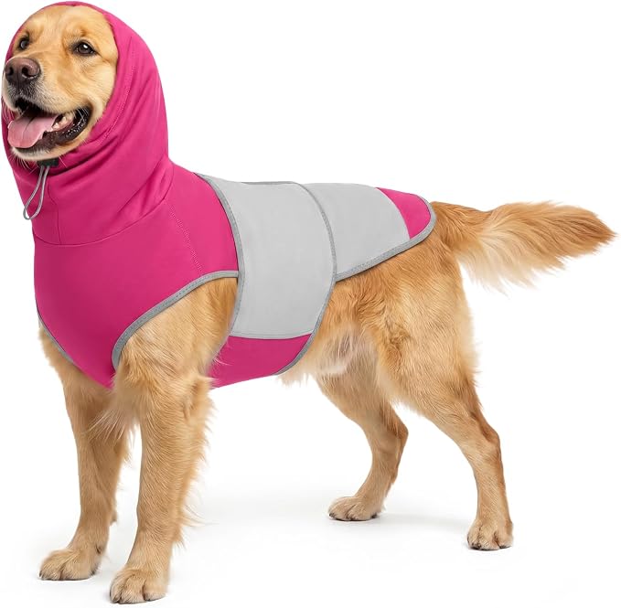 Dog Thunder Vest, Anxiety Relief Shirt with Noise-Reducing Hood, Calming Wrap, Gentle Compression Jacket for Thunder Storm, Fireworks Separation Stress, Fireworks,S, Pink