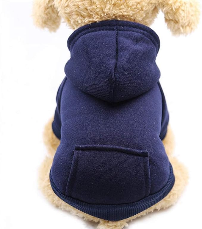 Jecikelon Soft Dog Hoodies for Small Dogs, Fleece Puppy Sweatshirt with Pockets, Warm Winter Cold Weather Coats for Pet Cat, Cute Clothes Puppy Costume (Navy, X-Large)