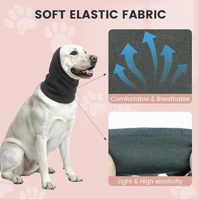 GOLD HONEY Dog Head Wrap, 2 PCS Soft Elastic Dog Ear Cover, Muffs Noise Protection, Anxiety Relief and Calming Pet, No Flap Ear Wrap for Grooming, Force Drying, Fireworks (Boxed, Grey, L)