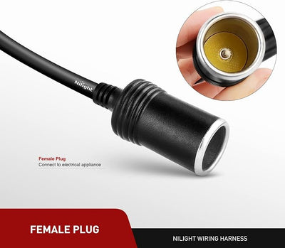 Nilight NI-WA-01C Cigarette Lighter Extension Cord Cable Heavy Duty 14ft 12V/24V Car Charger with Cigarette Lighter Socket (Pack of 2)