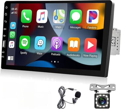 Single Din CarPlay & Android Auto Car Radio, 9-Inch Touch Screen Car Stereo with Bluetooth, Mirror Link, FM/AM Audio, GPS, USB,EQ,Backup Camera Input & SWC+MIC, Car Multimedia Player