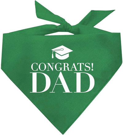 Congrats Dad Dog Bandana | 100% Cotton Adjustable Triangle | Made in USA | Graduation | College | Senior Year | Family Support | Class of |Green, One Size (420)