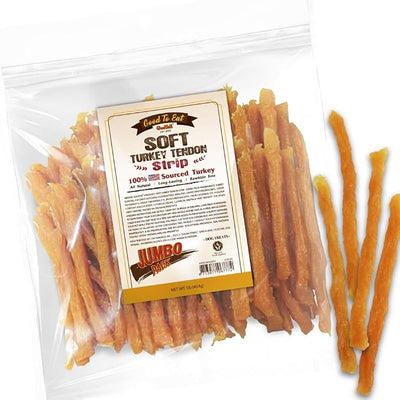 Gootoe Soft Turkey Tendon Strip 1 lb, Natural Chewy Snack, USA-Sourced Turkey Tendon, Premium Training Chew, Hypoallergenic, Ideal for Small& Senior Dog, Jumbo Pack