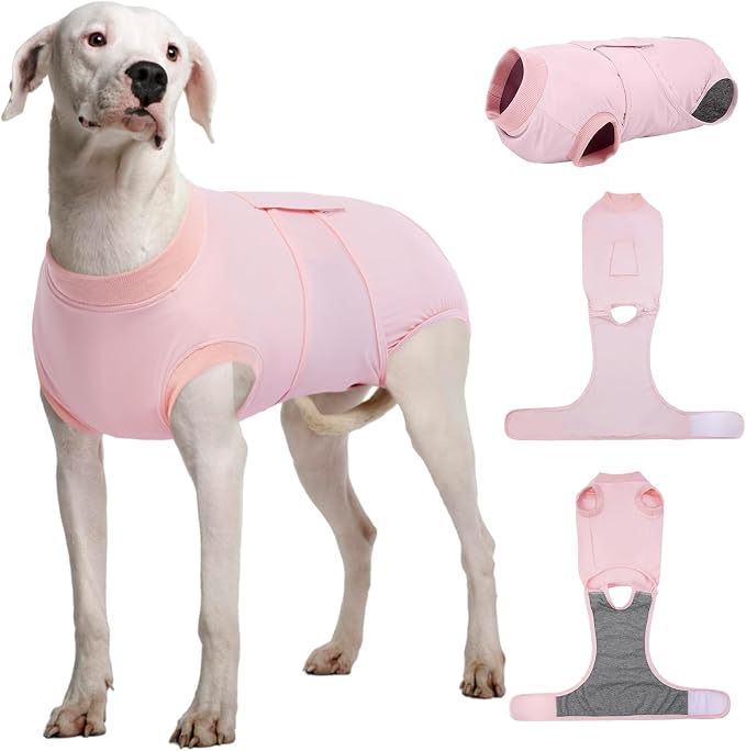 Kuoser Dog Recovery Suit for Dogs After Surgery, Soft Dog Surgical Onesie for Female Male Dogs Spay Neuter, Anti-Licking Pet Bodysuit for Abdominal Wounds, Skin Disease, E-Collar Alternative, Pink 2XL