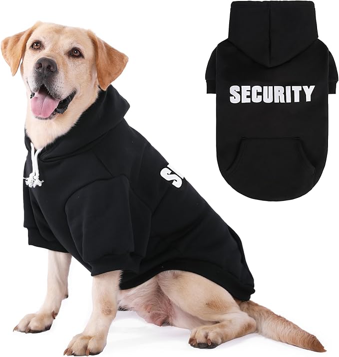 PUPTECK Security Dog Hoodie, Soft Warm Winter Pet Sweater Clothes, Puppy Cold Weather Coats Hooded Sweatshirt with Pocket, Dog Halloween Costume for Small Medium Large Dogs, Black XXL