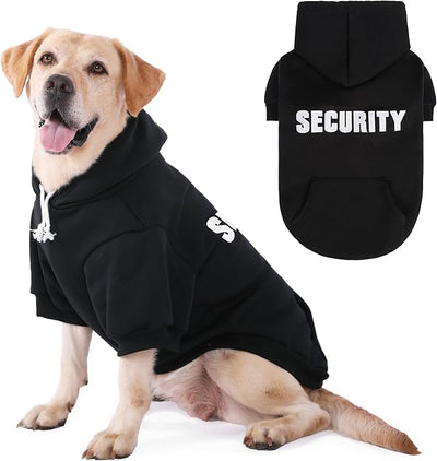 PUPTECK Security Dog Hoodie, Soft Warm Winter Pet Sweater Clothes, Puppy Cold Weather Coats Hooded Sweatshirt with Pocket, Dog Halloween Costume for Small Medium Large Dogs, Black XXL