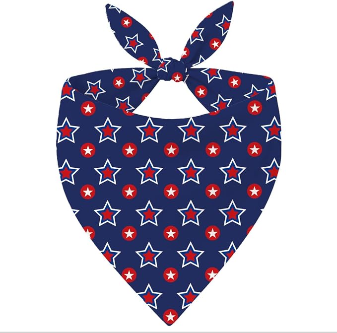 Patriotic Star Dog Bandana, 4th of July Pet Triangle Scarf for Parade BBQ Party Outfit, Red White Blue Neckerchief for Small Medium Dogs, Independence Day Puppy Gift