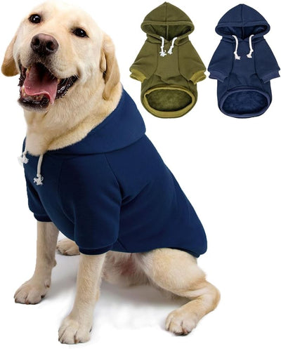 2-Pack Dog Hooded Sweaters & Jackets - Soft Dog Clothes Hoodie for Small/Medium/Large Dogs & Cats | All-Season Comfort & Fit, Stylish Pet Shirts Apparel & Accessories (Army Green, Navy, Large)