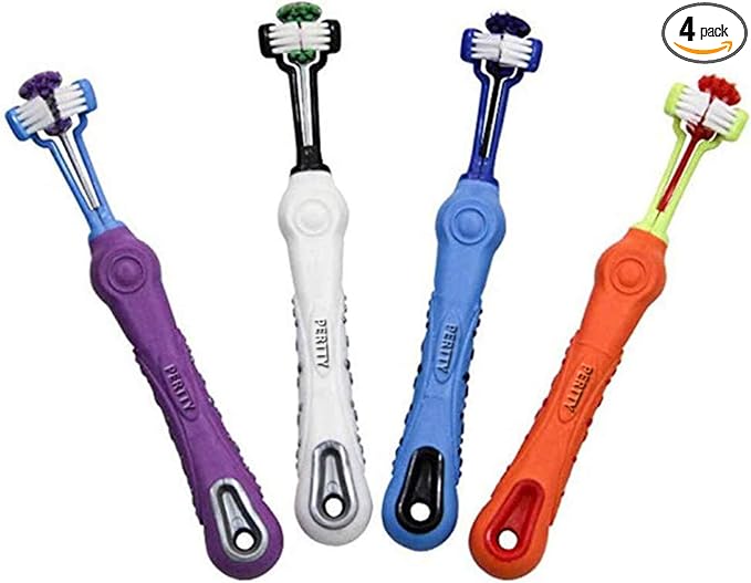 Orgrimmar 4 Pcs 3-Sided Pet Toothbrush Dog Cat Mouth Dental Teeth Care | Pet Brush for Bad Breath Tartar Cleaning