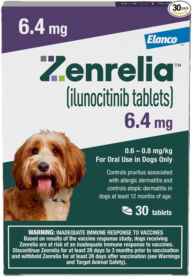 Zenrelia (ilunocitinib Tablets) | Once Daily Prescription Itch Relief for Dogs | 6.4 mg (30 Count)