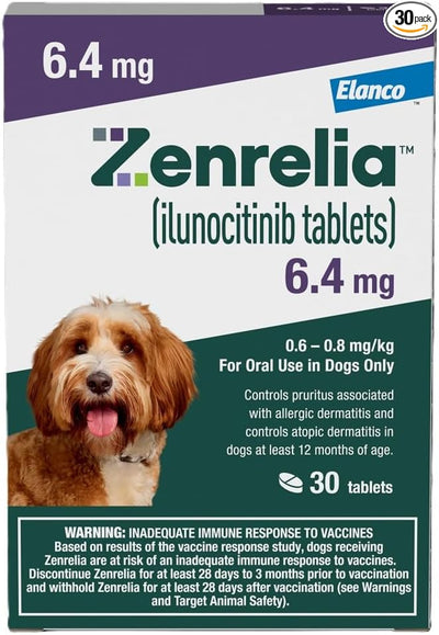 Zenrelia (ilunocitinib Tablets) | Once Daily Prescription Itch Relief for Dogs | 6.4 mg (30 Count)