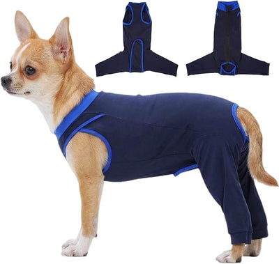 Premium Fabric Dog Surgery Recovery Suit with Rear Leg Sleeve to Stop Licking, Cute Puppy Surgical Suit After Spay Female, Soft Dog Spay Recovery Suit, Anti-Licking Dog Pants for Small Dogs, Navy XS