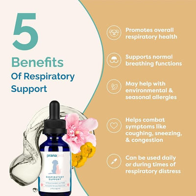 PranaPets Respiratory Support Supplement for Dogs & Cats | Naturally Promotes Optimal Respiratory Function in Pets | Safely aids with Symptoms of Seasonal Allergies