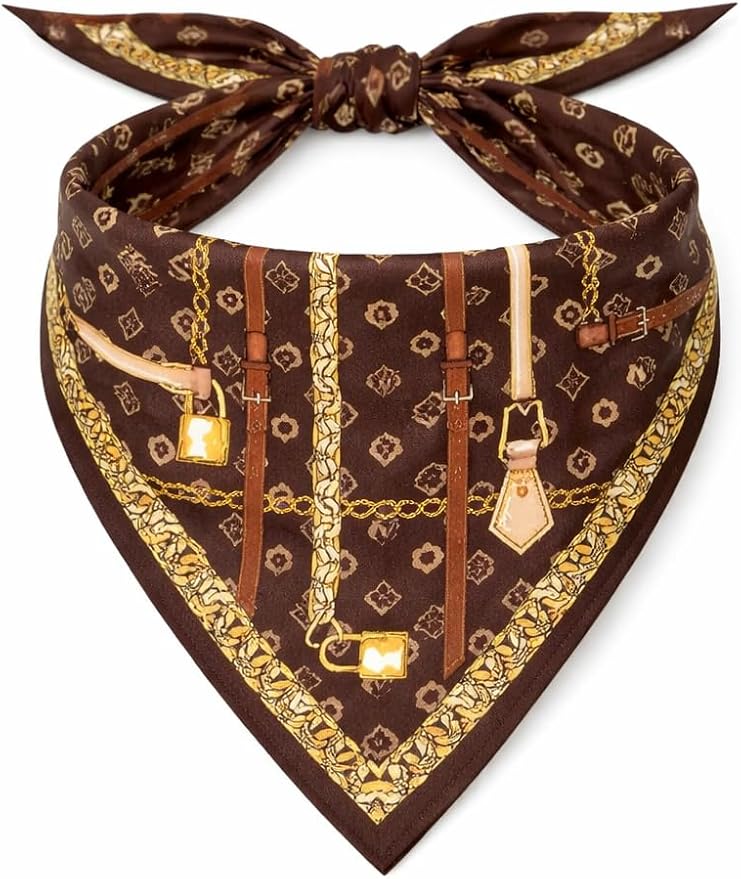 Luxury Dog Bandana Scarf for Small & Medium Dogs – Designer-Inspired Pet Neck Scarf, Soft Fabric Stylish Dog Accessory, Fashionable Puppy Bandana for Everyday Wear & Gifting (Small, Chewy Pawtton)