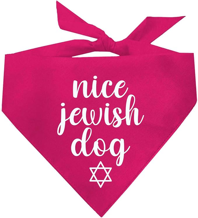 Nice Jewish Dog Bandana | 100% Cotton | Made in USA | Passover | Hanukkah | Yom Kippur | Rosh Hashanah | Jewish Celebration | Bar & Bat Mitzvah | Hot Pink, One Size (930)