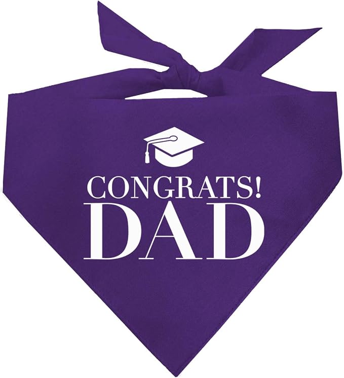 Congrats Dad Dog Bandana | 100% Cotton Adjustable Triangle | Made in USA | Graduation | College | Senior Year | Family Support | Class of |Purple, X-Small (420)