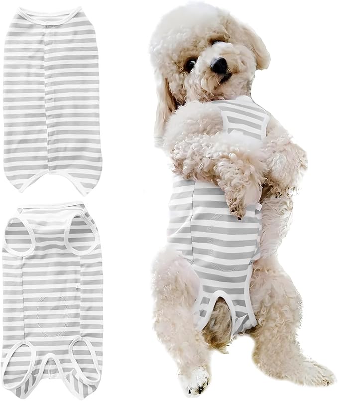 Dog's Recovery Suit Post Surgery Shirt for Puppy, Small Dog Surgical Recovery Suit for Female Male Dogs, Dog Onesie Protect Surgical Wound(Grey White Stripe-xs)