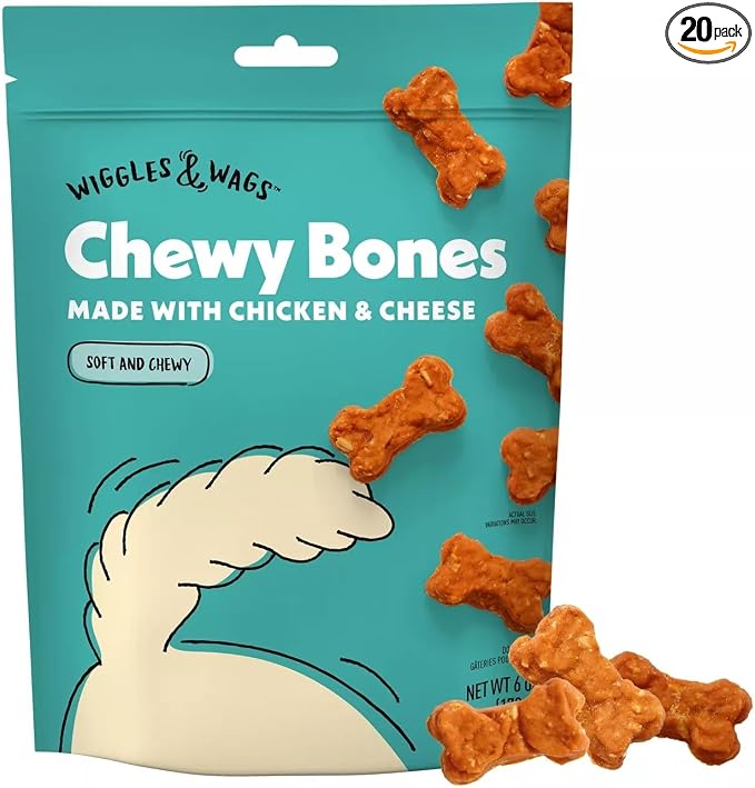 Wiggles and Wags Soft Chews Chicken & Cheese Recipe Bone-Shaped Treats