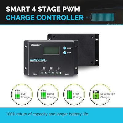 Renogy 10A 12V/24V PWM Positive Ground Solar Charge Controller Regulator Compact Design w/ LCD Display for Deep Cycle Sealed AGM, Gel, Flooded Battery (Not for Lithium)