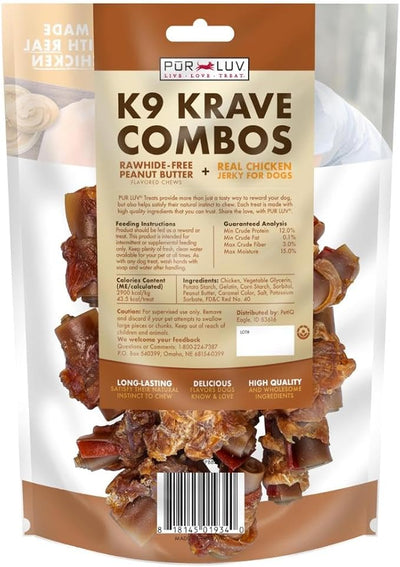 Pur Luv K9 Kraves Rawhide Free Bone Dog Treats, Peanut Butter Flavor, Made with Real Peanut Butter and Chicken, Healthy,Easily Digestible,Long Lasting, and High Protein Dog Treat, 20 Count (Pack of 2)