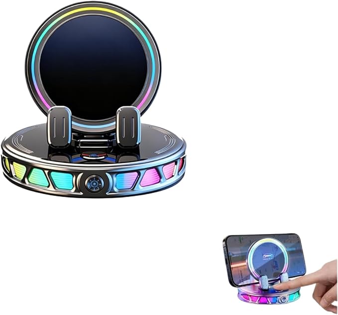 15W Car Mount Charger with 7-Color RGB Light, Auto Clamping Wireless Magnetic Phone Holder, Ultra Stable Vacuum Suction Cup, 360° Rotating Horizontal Fast Charging for iPhone 17-12 Pro Max (Black)