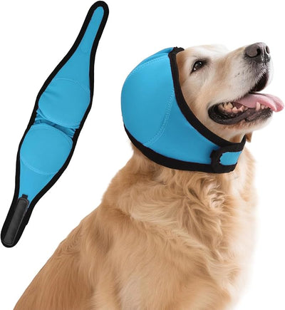Quiet Dog Ear Muffs,Anxiety Relief/Noise Protection-Grooming-Thunder-Fireworks,Hematoma Ear Wrap,Adjustable Quiet Head Cover Sleeves Ear Covers for Bath (Blue, Large)
