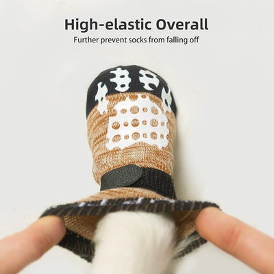 PUPTECK Anti-Slip Dog Socks with Double Sides Grips for Small Medium Large Dogs Hardwood Floors Prevents Licking, Dog Shoes for Hot Pavement Traction Control Paw Protector for Senior Dogs, Khaki XS