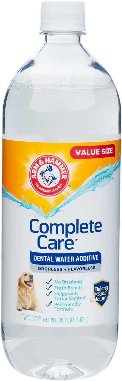 Arm & Hammer Complete Care Dental Water Additive for Dogs, Value Size 35 Fl Oz, Dog Breath Freshener, Baking Soda Enhanced, Tartar Control, Odorless Flavorless