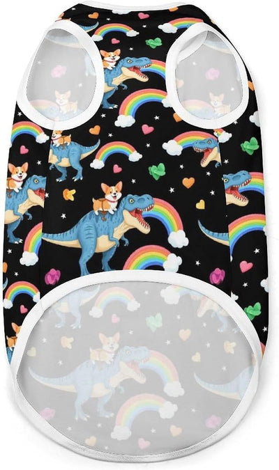 Versatile Soft Sleeveless Dog Cat Shirt Funny Corgi Dinosaur, Breathable Pet Clothes for Daily Wear Holiday Decor, XX-Large