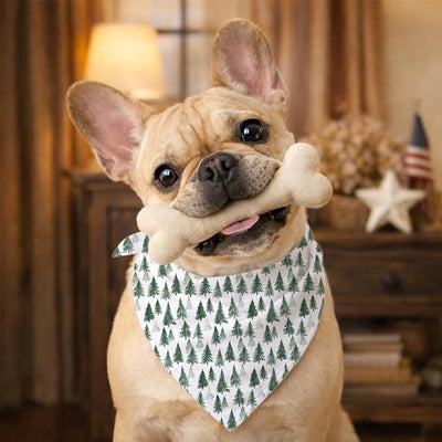 Pine Tree Print Dog Bandana, Nature Themed Adjustable Triangle Pet Scarf, Green Pine Tree Design Outside Pet Accessory Bandana for Small and Medium Dogs