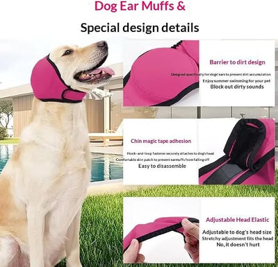 Zenpup Noise Cancelling Ear Wrap, Dog Ear Muffs Noise Protection Firework Thunder Vacuum, Elastic Dog Ear Wrap with Sound-Blocking Rubber Pads, No Shake, Adjustable (Pink, Medium)
