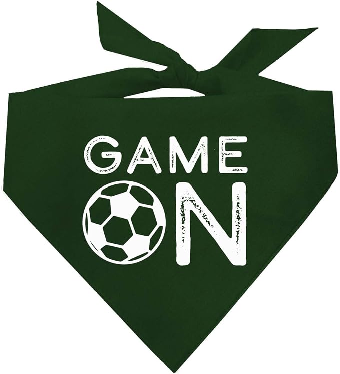 Game On Soccer Dog Bandana | 100% Cotton Adjustable Triangle | Made in USA | Soccer| Sports | Biggest Fan | Game Day | Dark Green, One Size (1073)