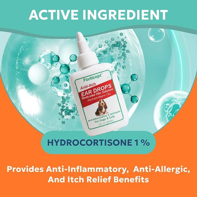 Forticept Dog and Cat Ear Infection Treatment, Dog Ear Drops with 1% Hydrocortisone 2 oz