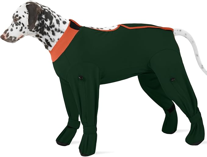 ROZKITCH Dog Surgical Recovery Suit with Feet Covered, Long Sleeve for Post-Operative Wounds, Prevent Licking & Shedding, E-Collar Alternative for Large Dogs (Male/Female) 4-Leg Green XL