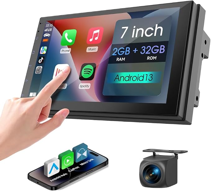 Haudio 7 inch Car Stereo Double Din with Wireless Carplay&Android Auto,Bluetooth,Channel RCA,Backup Camera,SWC,FM/AM|Apple Carplay Radio Screen for Car Audio Receivers|HD Touchscreen car Audio